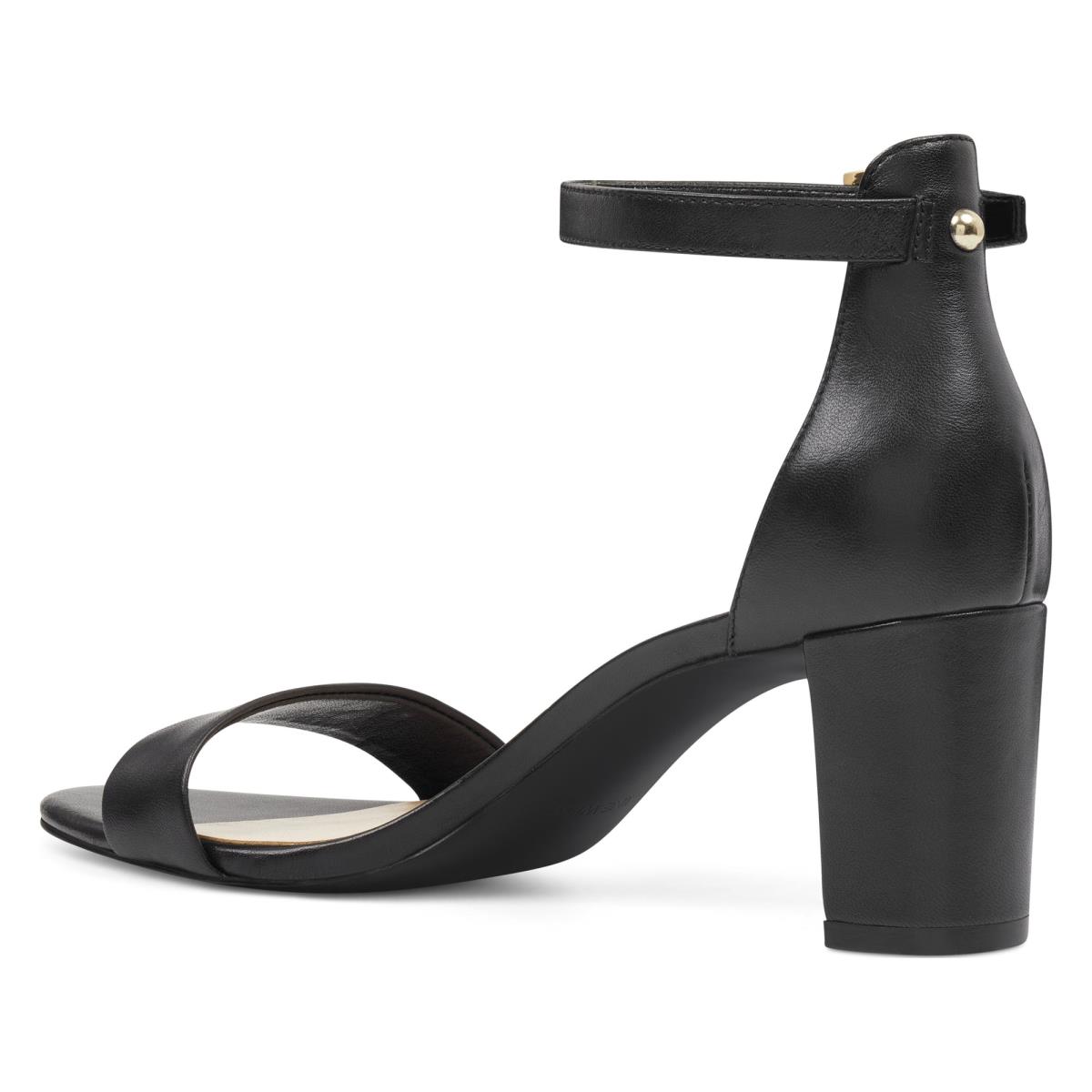 Black Women's Nine West Pruce Ankle Strap Block Heels Sandals | FPBY57218