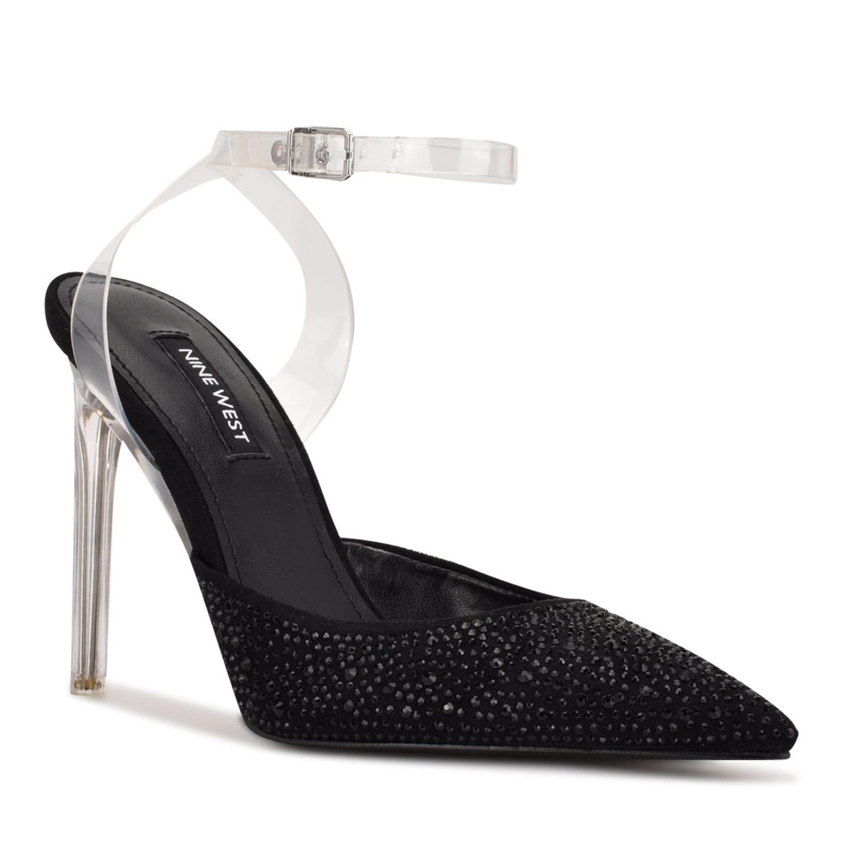 Black Women's Nine West Sparkel Ankle Strap Pumps | FKWA18042