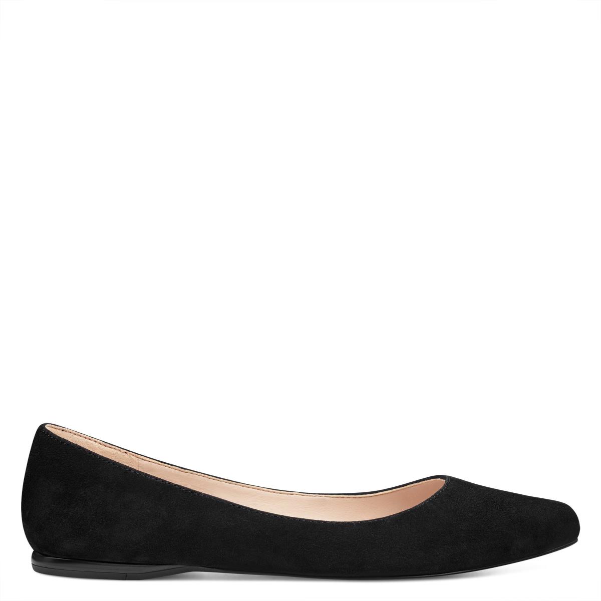 Black Women\'s Nine West Speakup Almond Toe Flats | UMSP72504