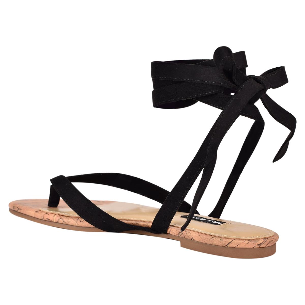 Black Women's Nine West Tiedup Ankle Wrap Flat Sandals | IVEX65241