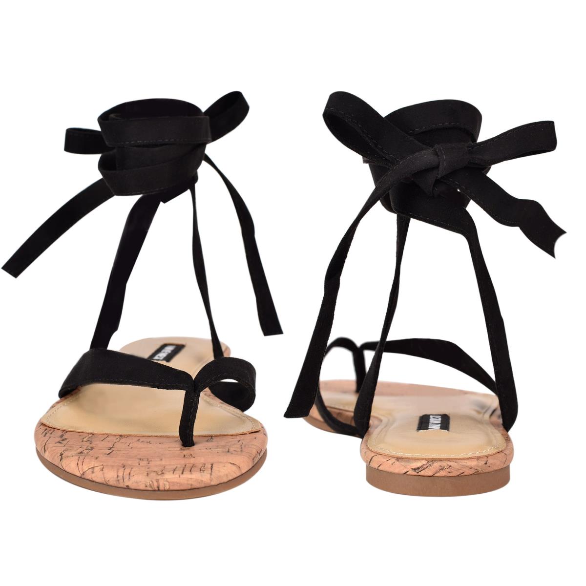 Black Women's Nine West Tiedup Ankle Wrap Flat Sandals | IVEX65241