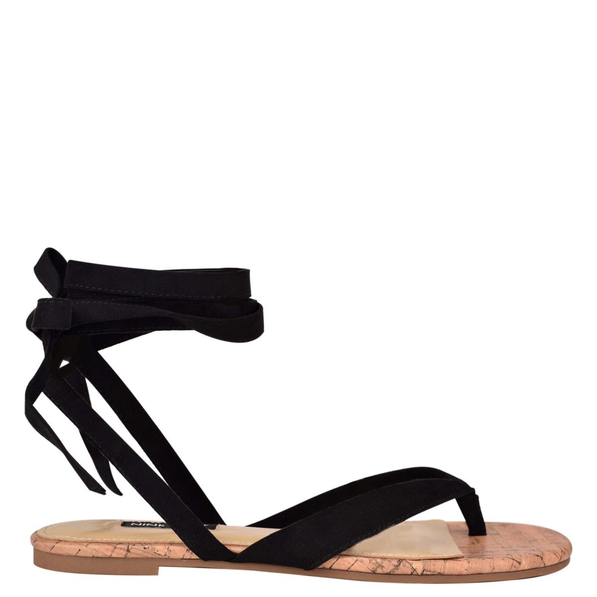 Black Women\'s Nine West Tiedup Ankle Wrap Flat Sandals | IVEX65241