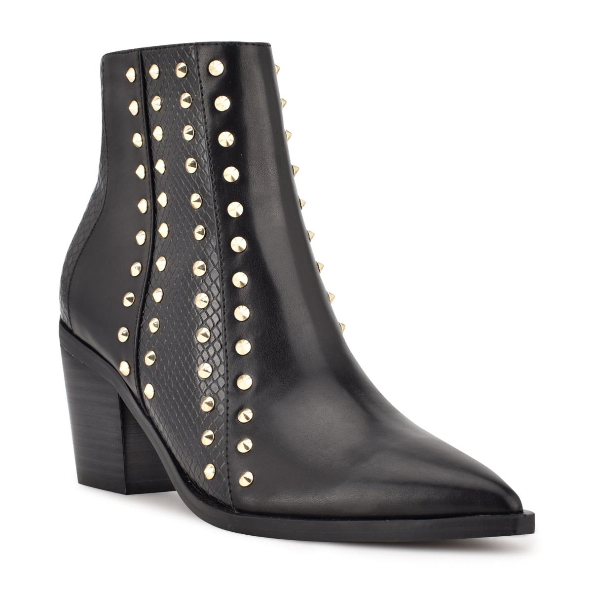 Black Women's Nine West What Studded Block Heel Booties | KLCF92831