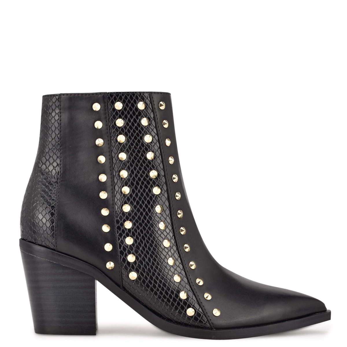 Black Women\'s Nine West What Studded Block Heel Booties | KLCF92831