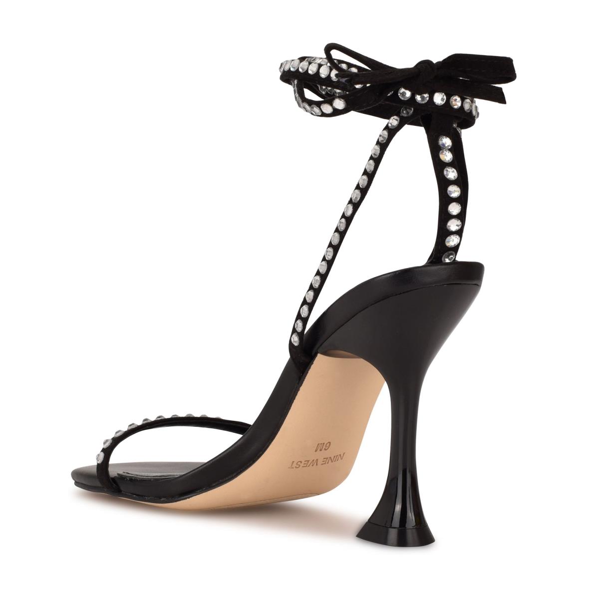 Black Women's Nine West Zing Ankle Wrap Heels Sandals | TVRG86709