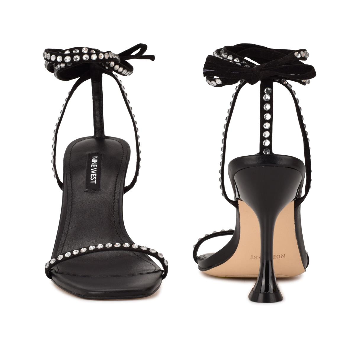 Black Women's Nine West Zing Ankle Wrap Heels Sandals | TVRG86709