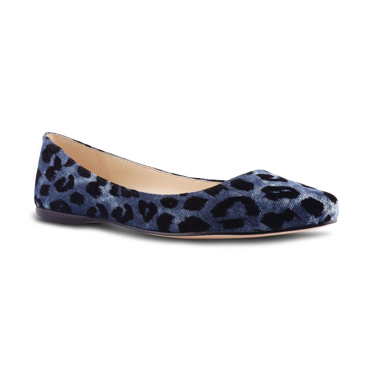 Blue Leopard Women's Nine West Speakup Almond Toe Ballet Flats | IXVJ19326