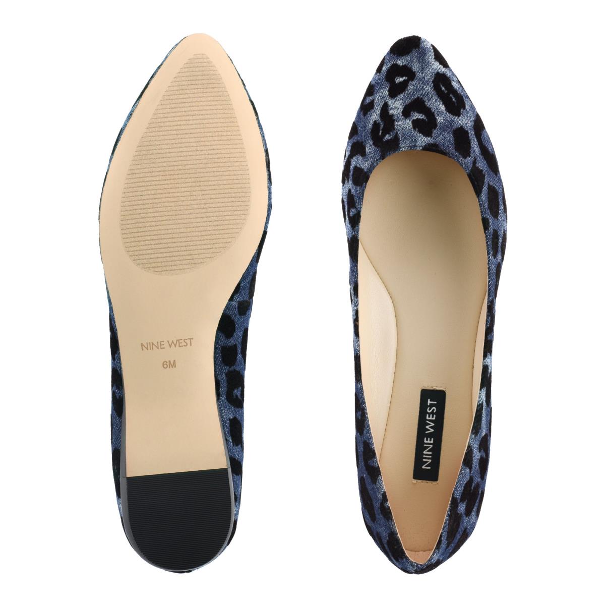 Blue Leopard Women's Nine West Speakup Almond Toe Ballet Flats | IXVJ19326