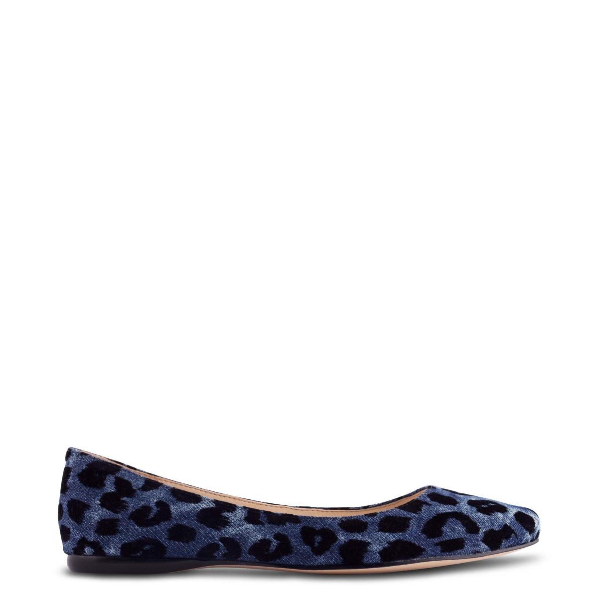 Blue Leopard Women\'s Nine West Speakup Almond Toe Ballet Flats | IXVJ19326