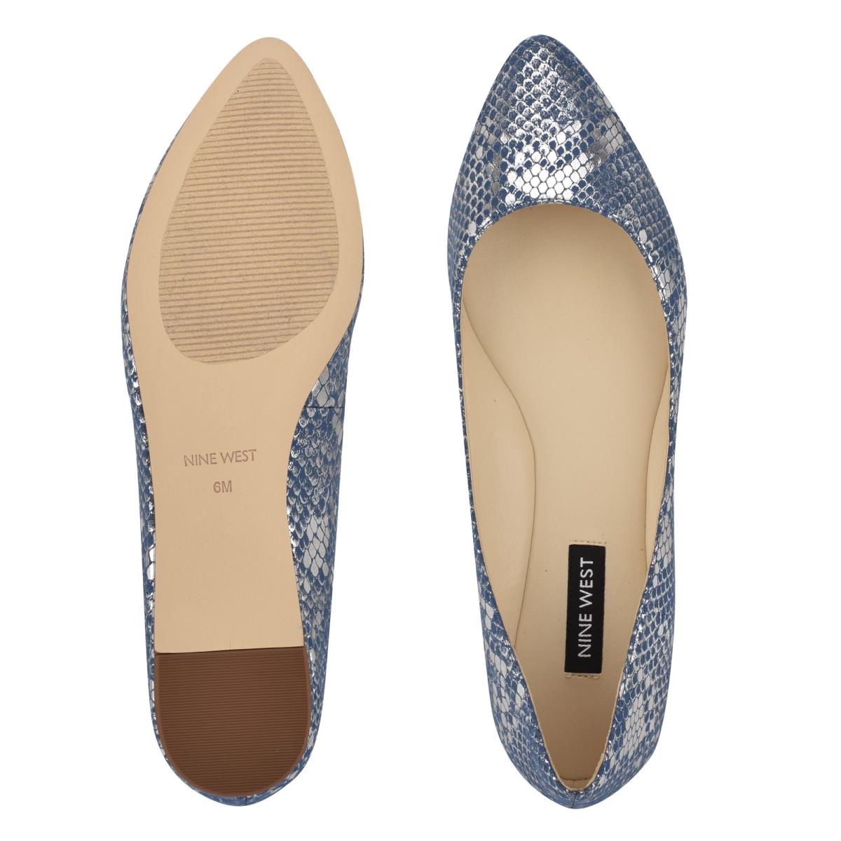 Blue / Snake Women's Nine West Speakup Almond Toe Ballet Flats | AHGT28053