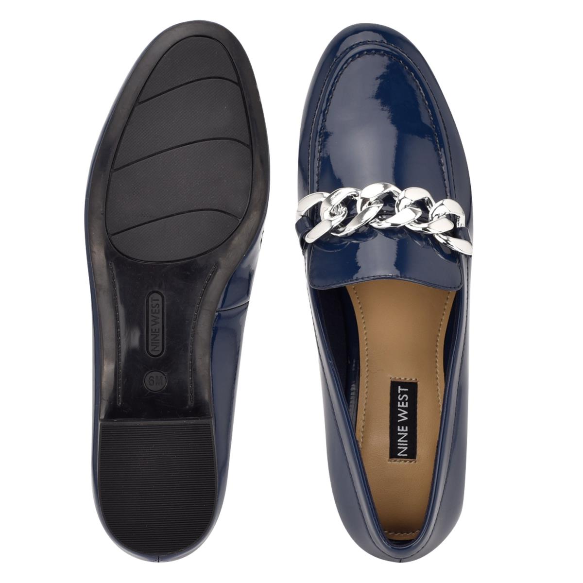 Blue Women's Nine West Chain Slip-On Loafers | LNEJ69287