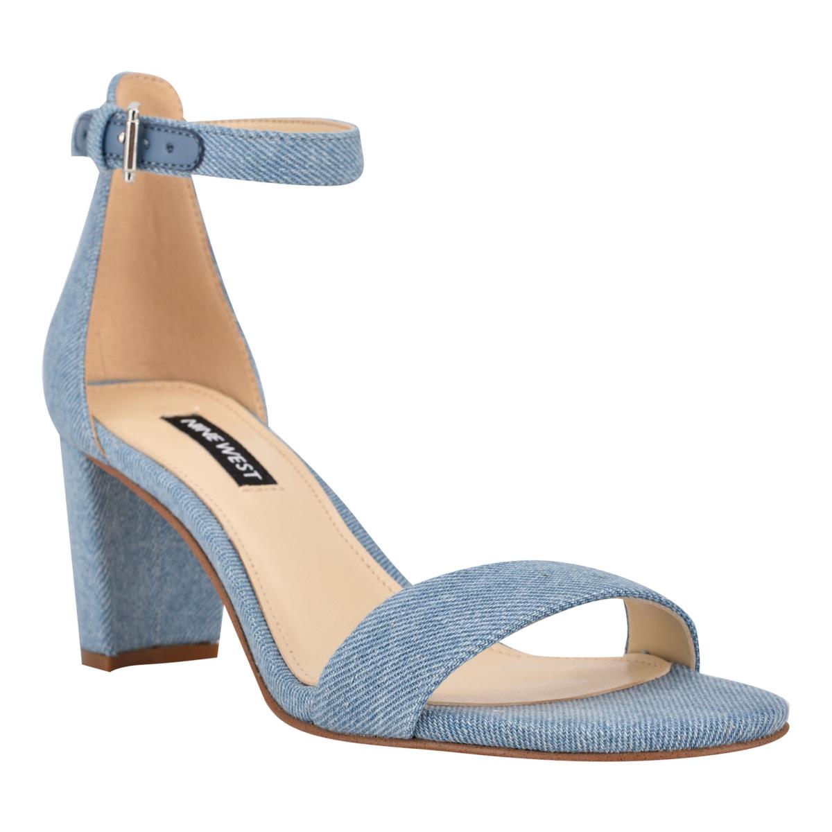 Blue Women's Nine West Pruce Ankle Strap Block Heels Sandals | YZVT76295