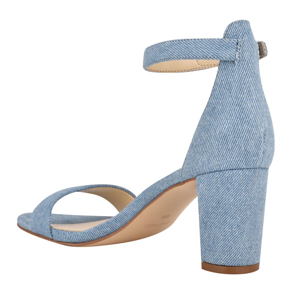 Blue Women's Nine West Pruce Ankle Strap Block Heels Sandals | YZVT76295