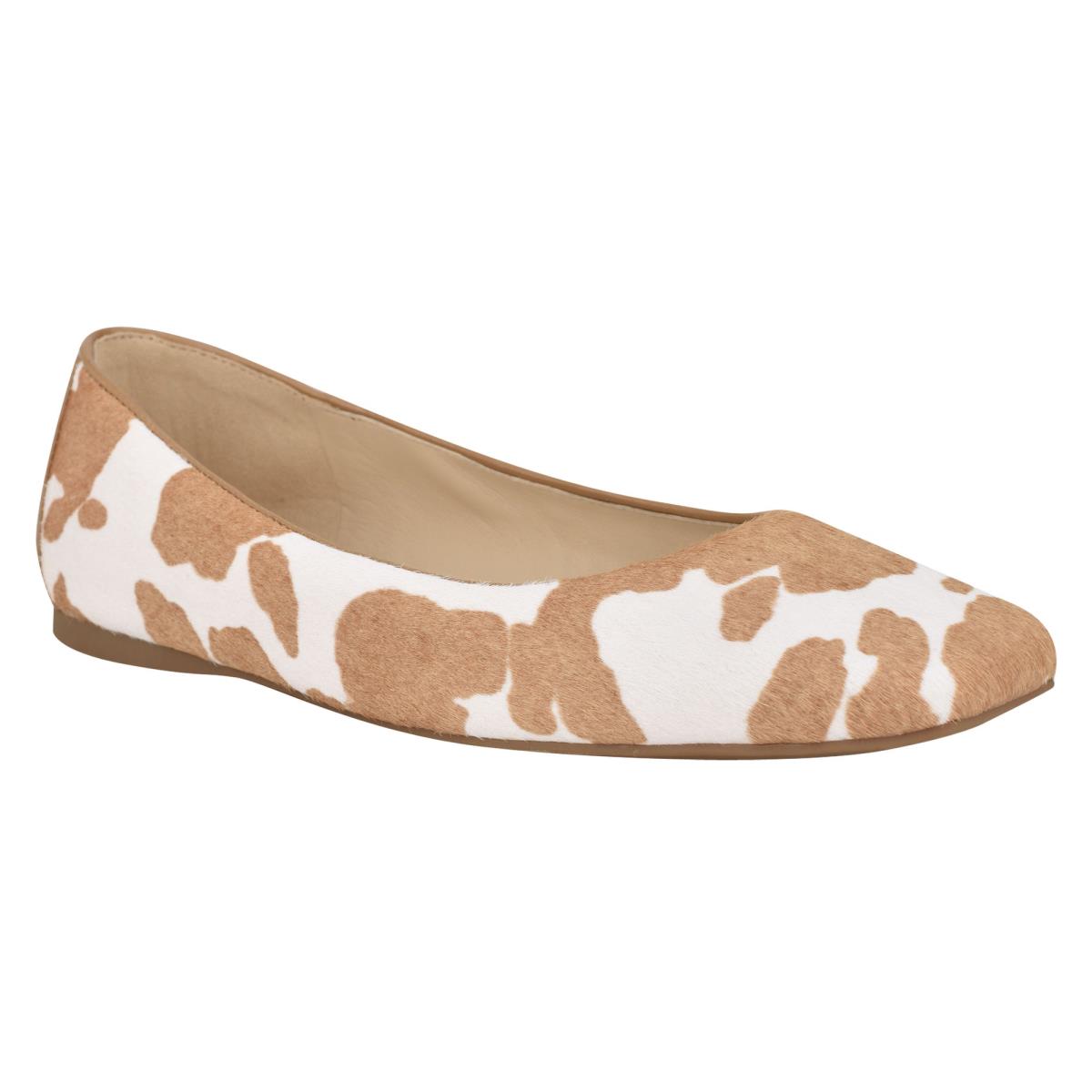 Brown / White Women's Nine West Alena Square-Toe Ballet Flats | NHGA29641