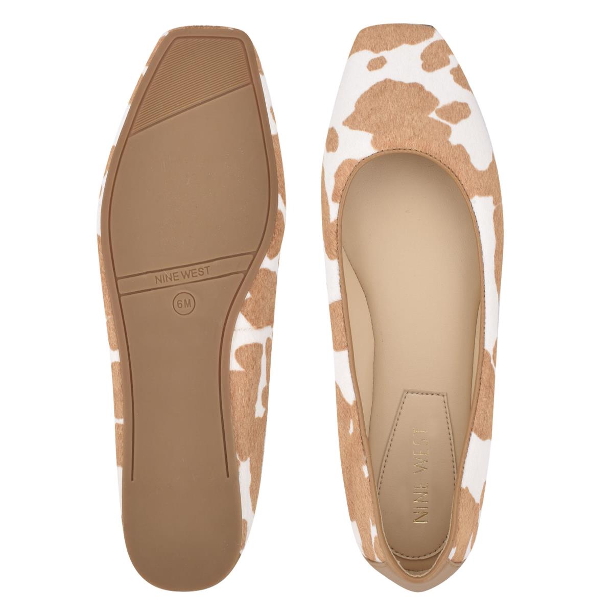 Brown / White Women's Nine West Alena Square-Toe Ballet Flats | NHGA29641