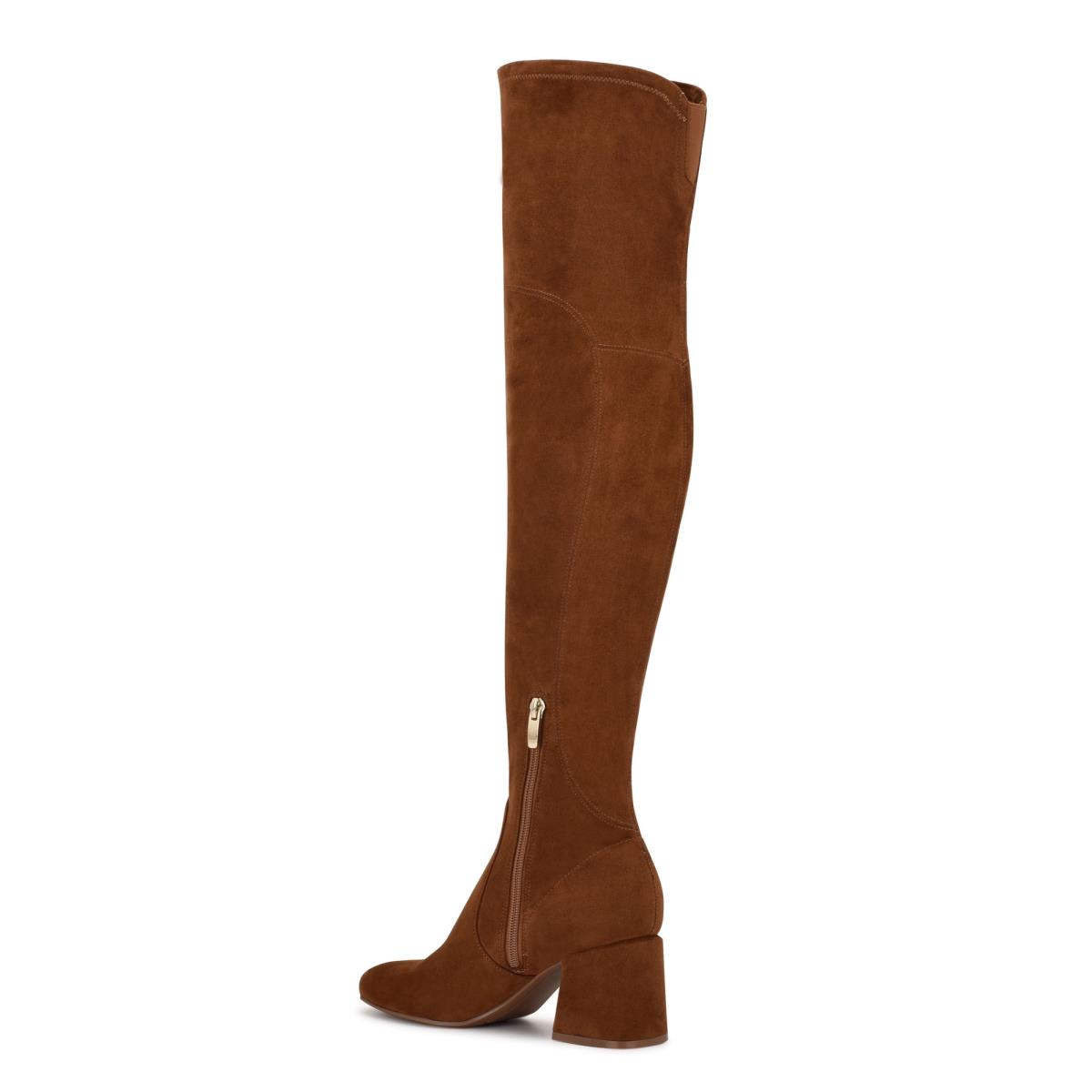 Brown Women's Nine West Blocky Over The Knee Heeled Boots | YNUJ52178