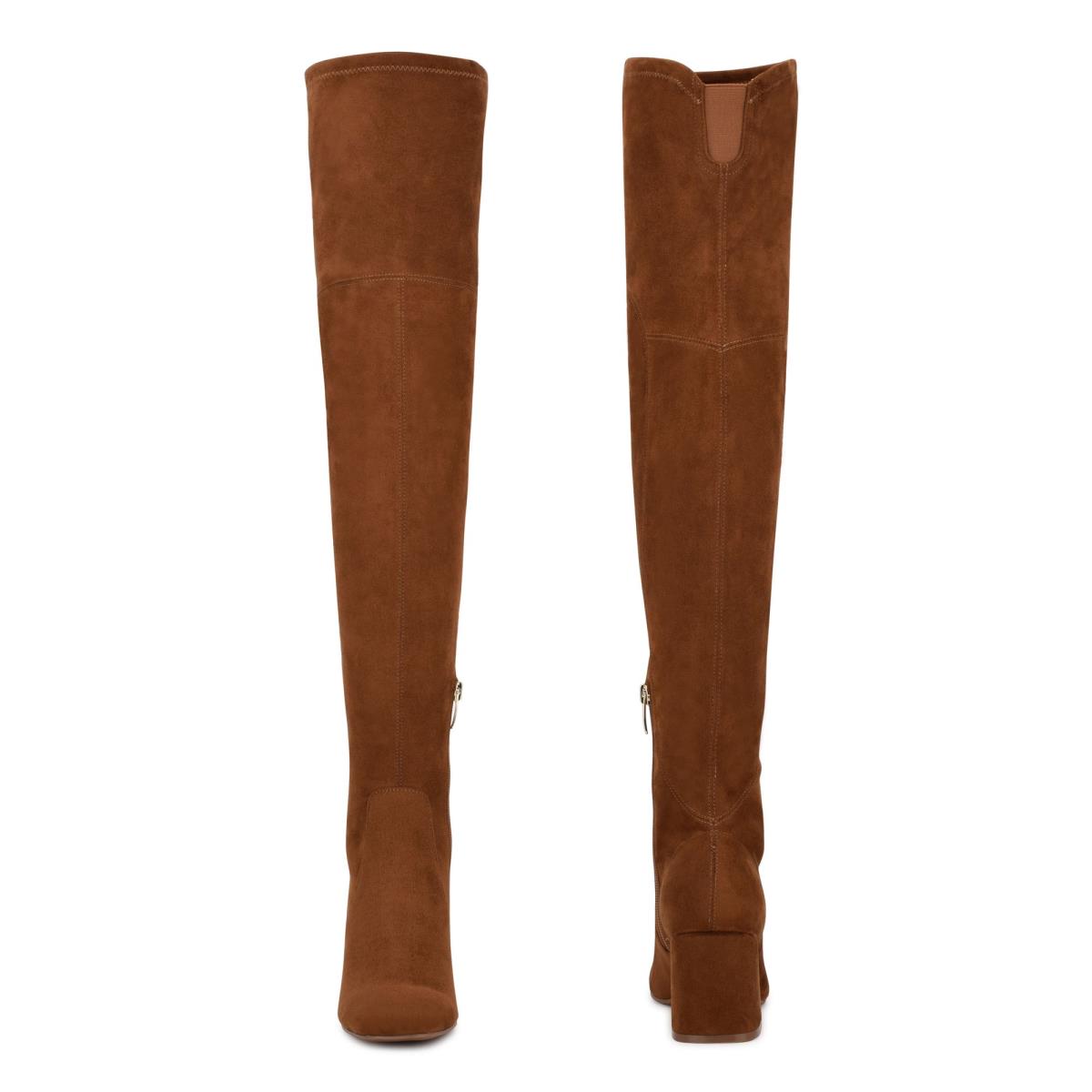 Brown Women's Nine West Blocky Over The Knee Heeled Boots | YNUJ52178