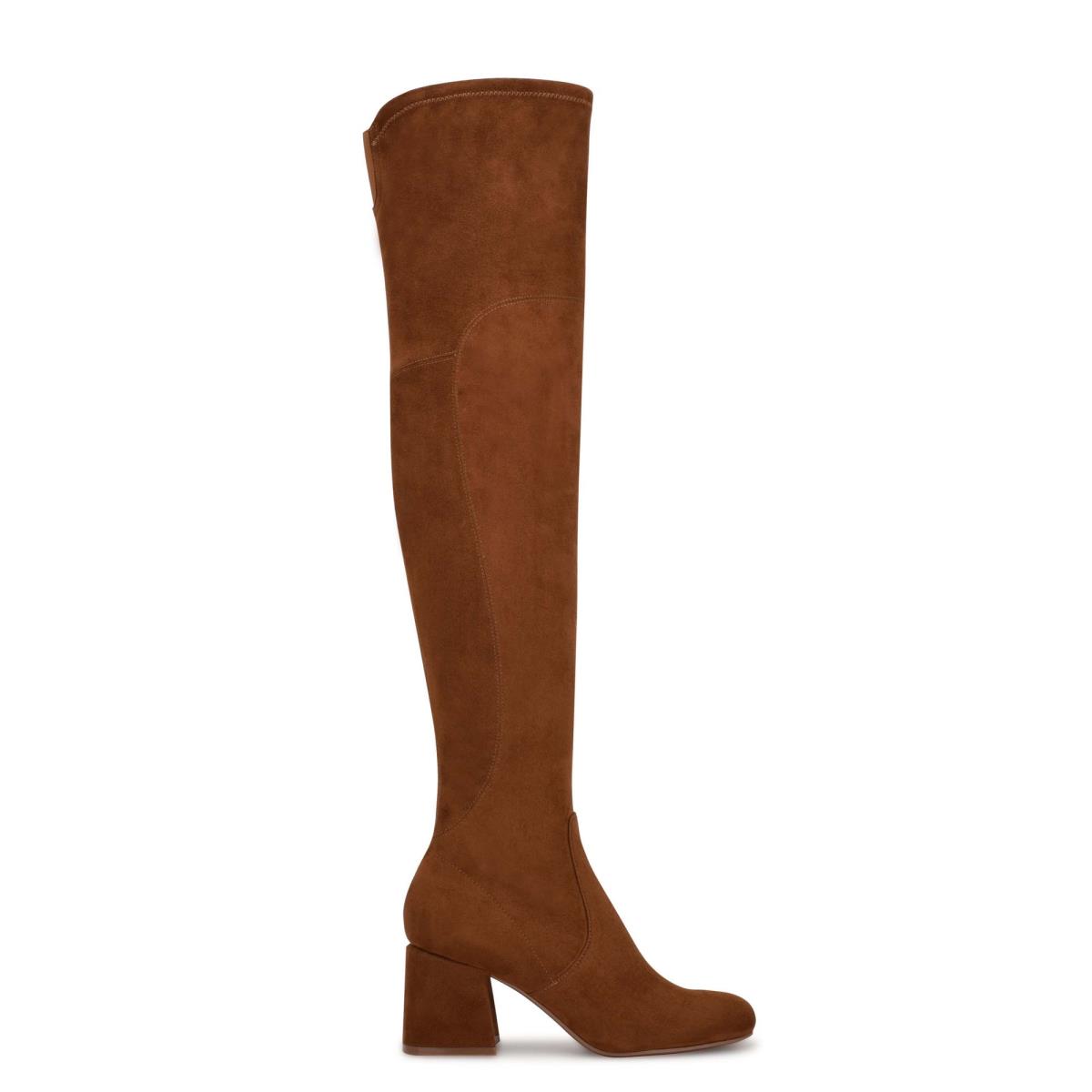 Brown Women\'s Nine West Blocky Over The Knee Heeled Boots | YNUJ52178