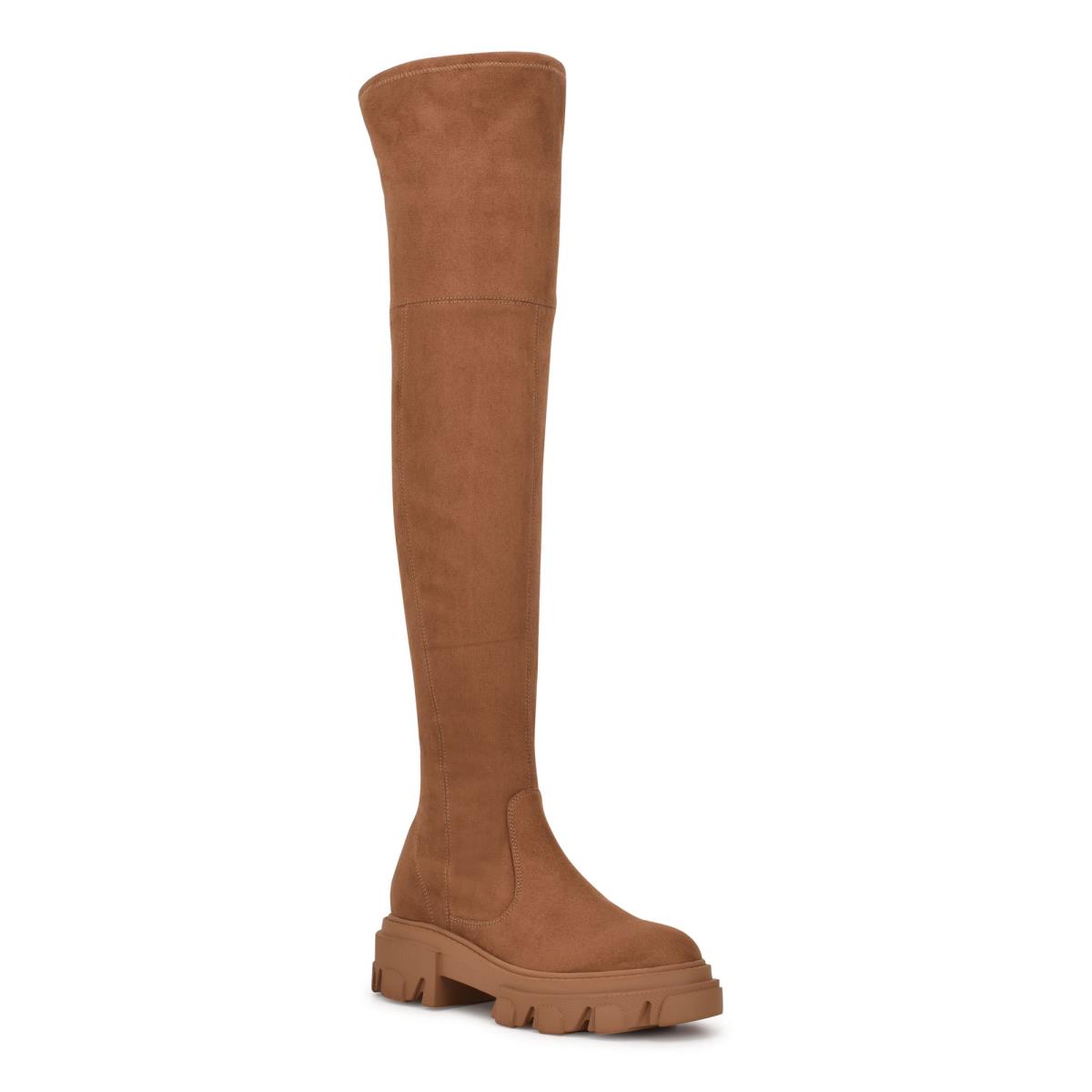 Brown Women's Nine West Cellie Over the Knee Lug Sole Boots | EBWL34780