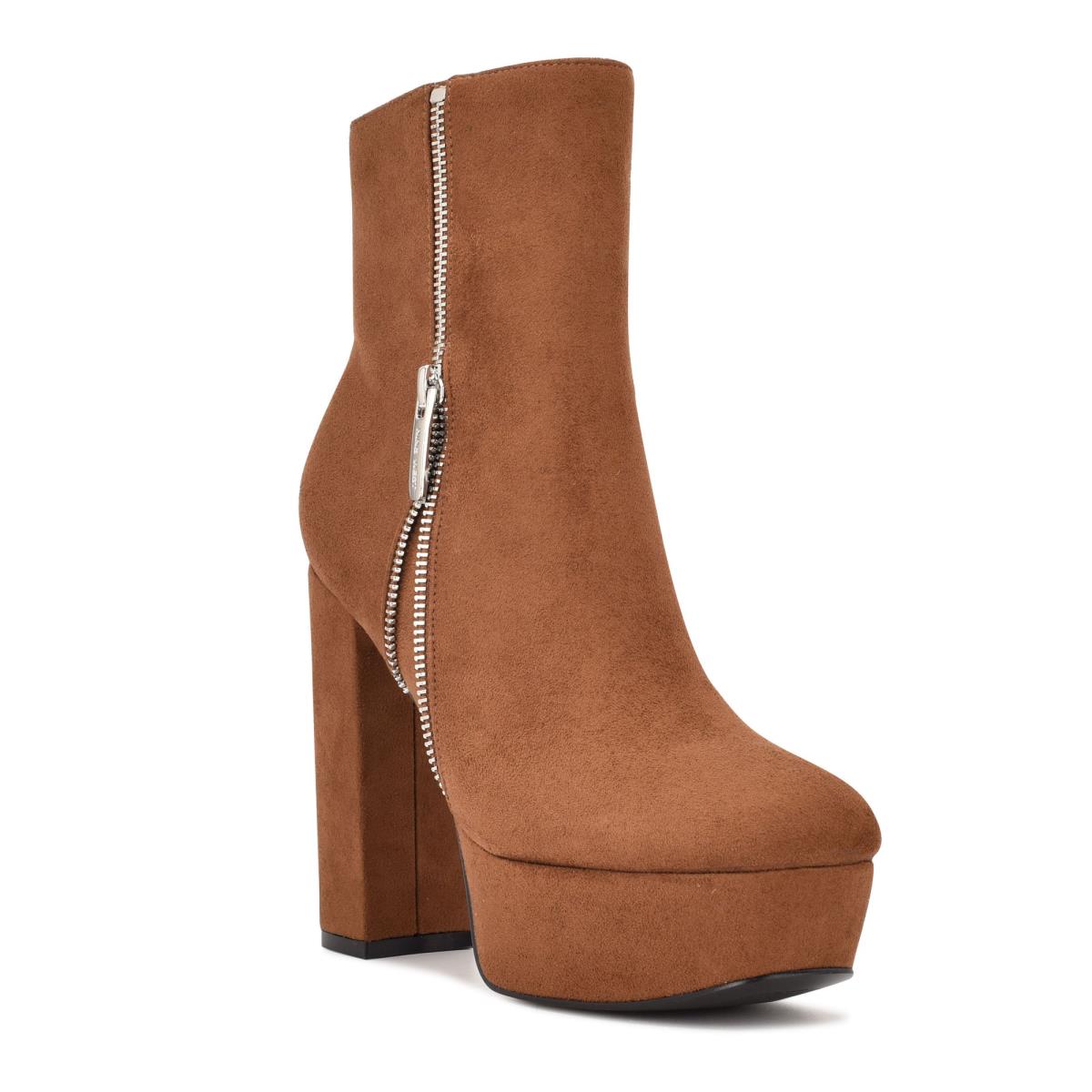 Brown Women's Nine West Kerri Platform Booties | HUPV96854