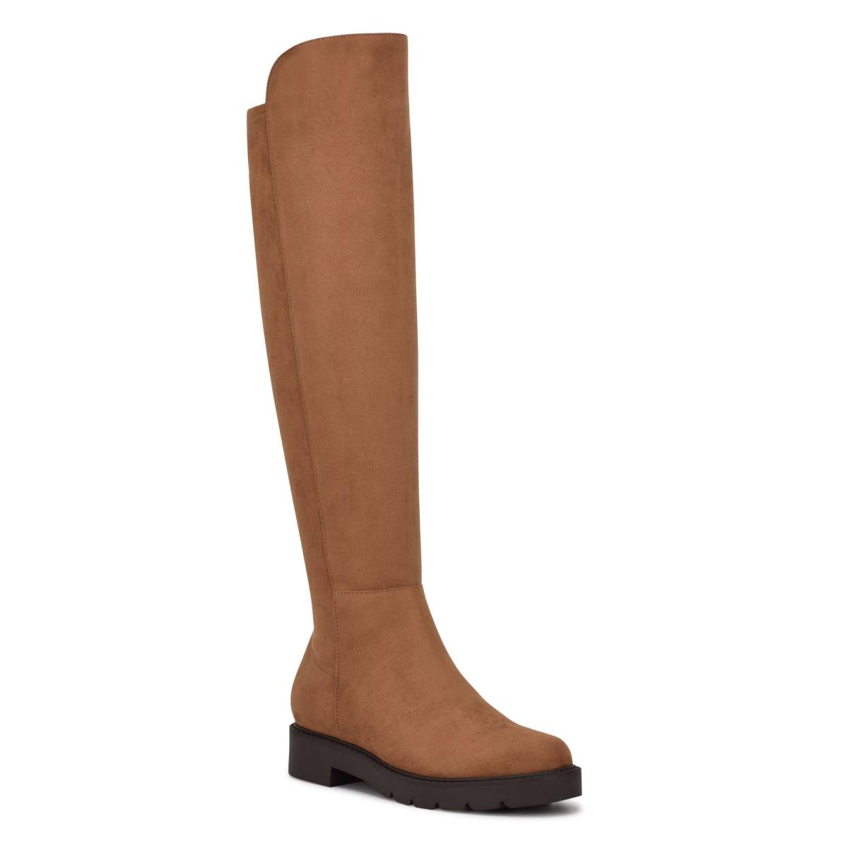 Brown Women's Nine West Tread Over The Knee Lug Sole Boots | CJYW93810