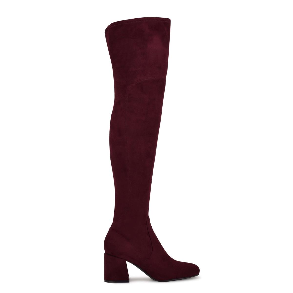 Burgundy Women\'s Nine West Blocky Over The Knee Heeled Boots | TRMP49378