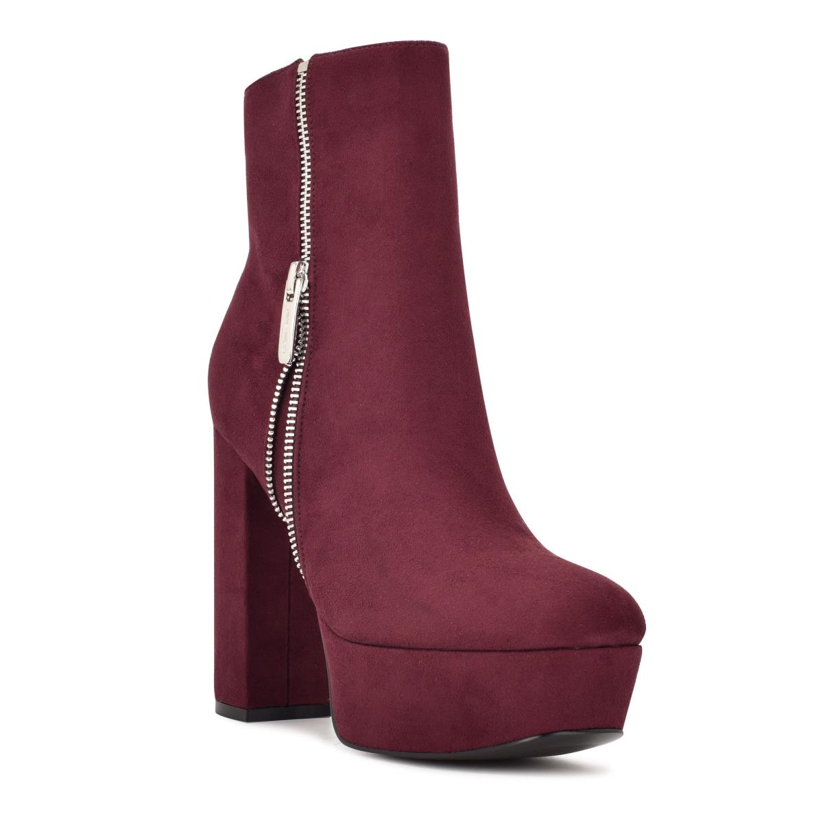 Burgundy Women's Nine West Kerri Platform Booties | DTMB23580