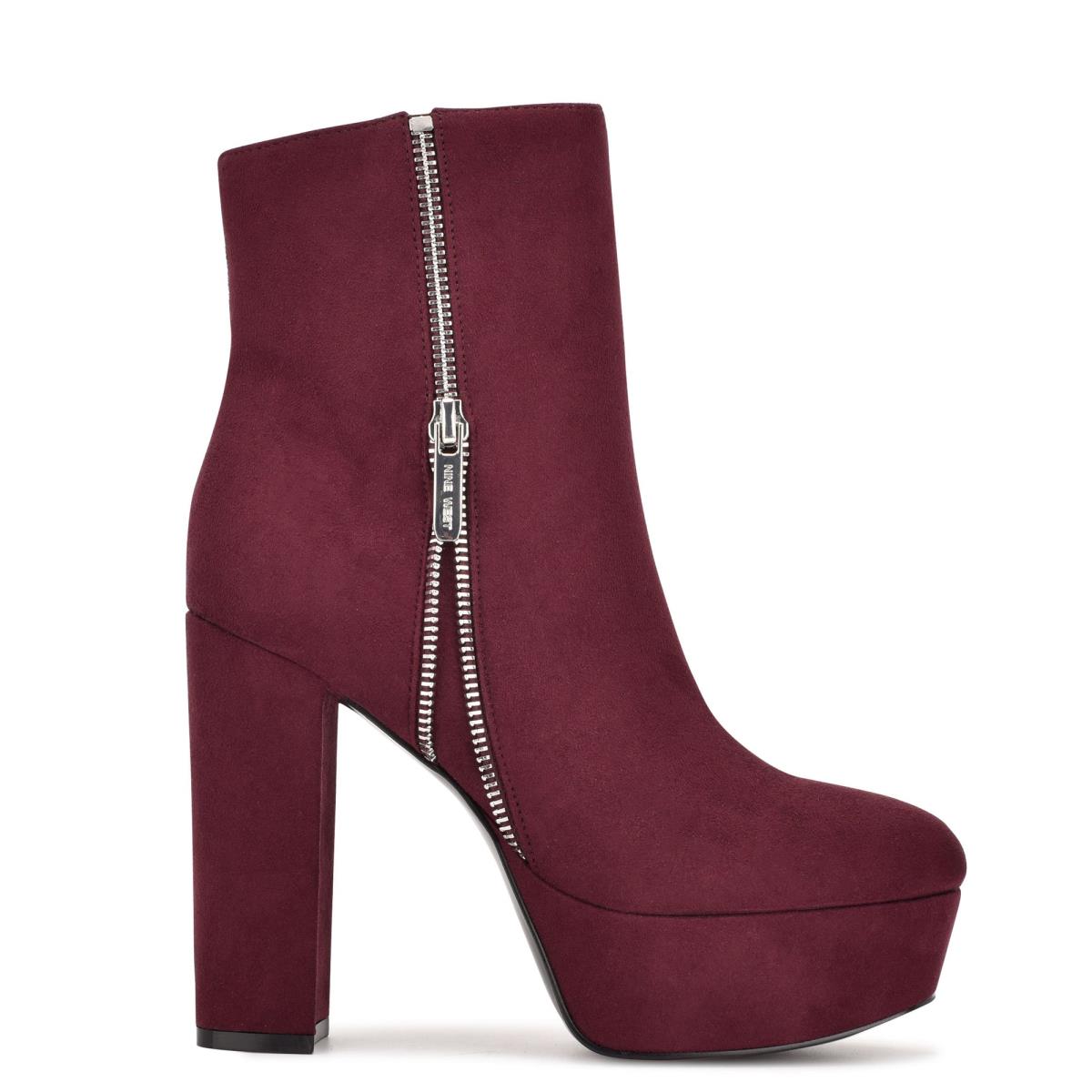 Burgundy Women\'s Nine West Kerri Platform Booties | DTMB23580