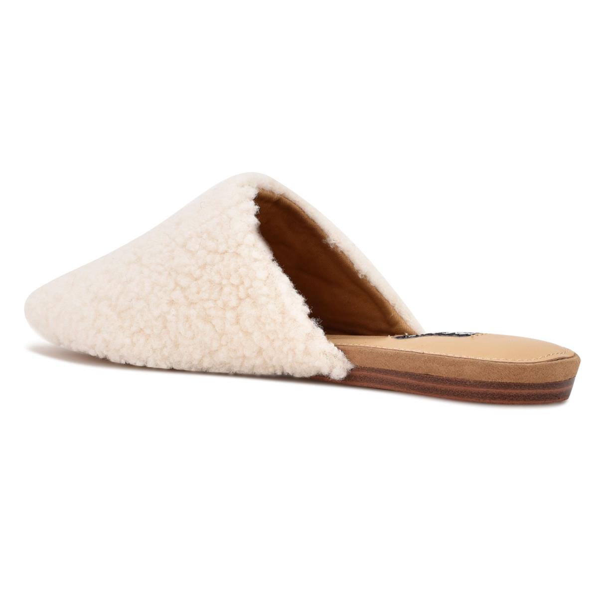 Cream Women's Nine West Furzy Pointy Toe Mules | QJGZ73596