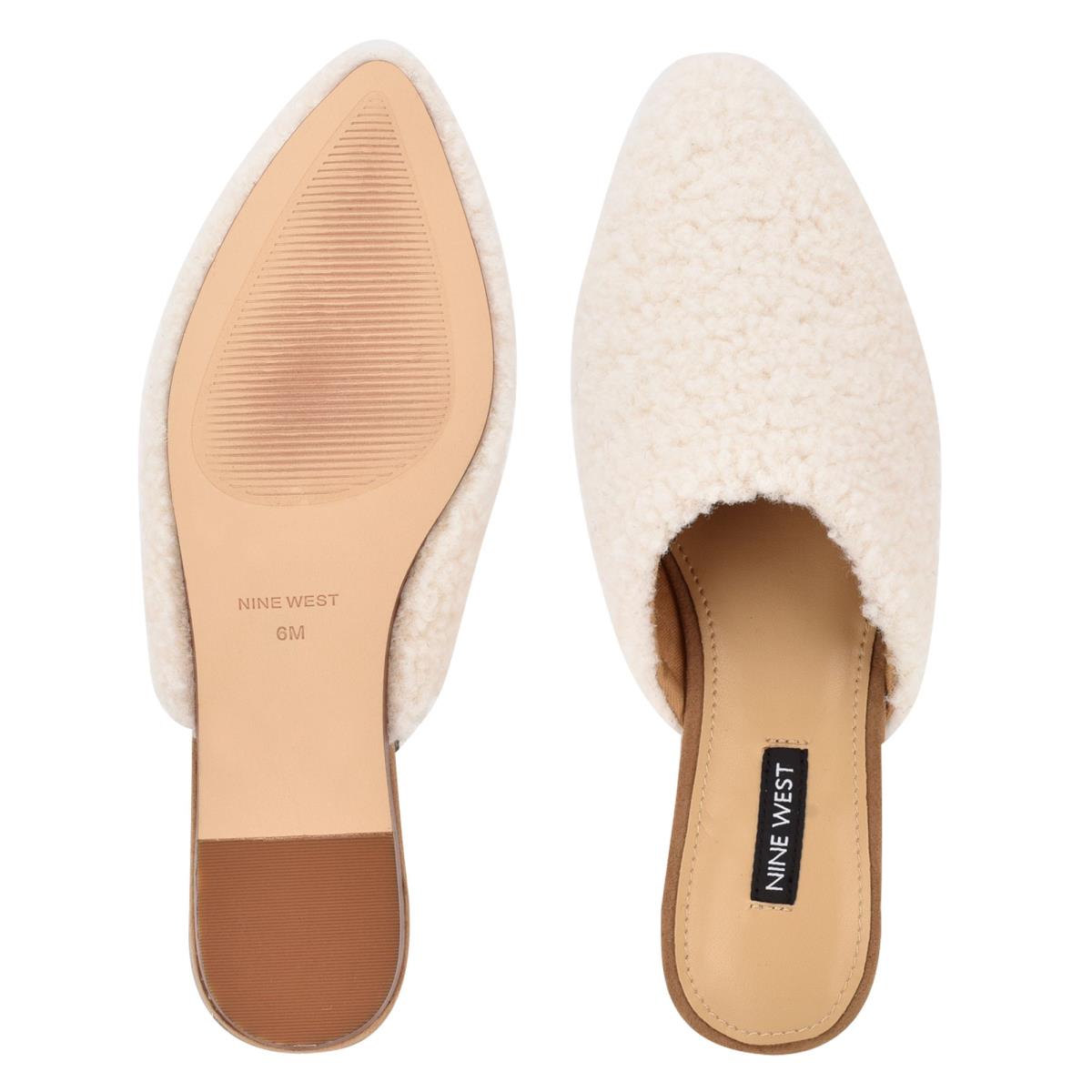 Cream Women's Nine West Furzy Pointy Toe Mules | QJGZ73596