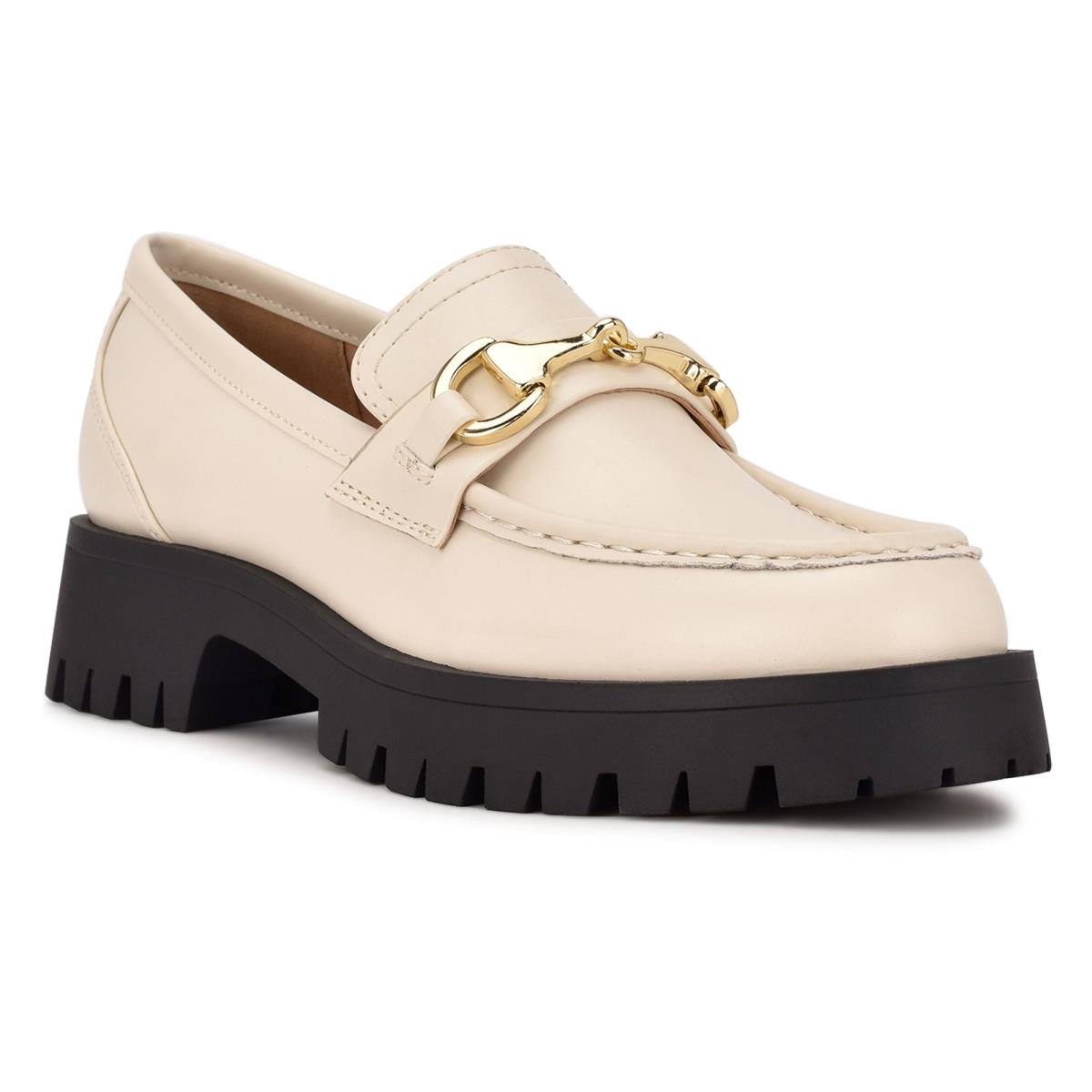 Cream Women's Nine West Gonehme Lug Sole Loafers | IWGD53748