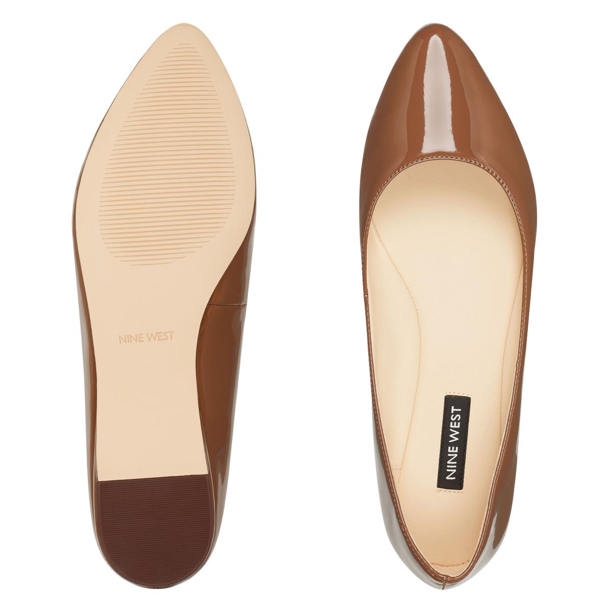 Dark Beige Women's Nine West Speakup Almond Toe Flats | XYOF61094