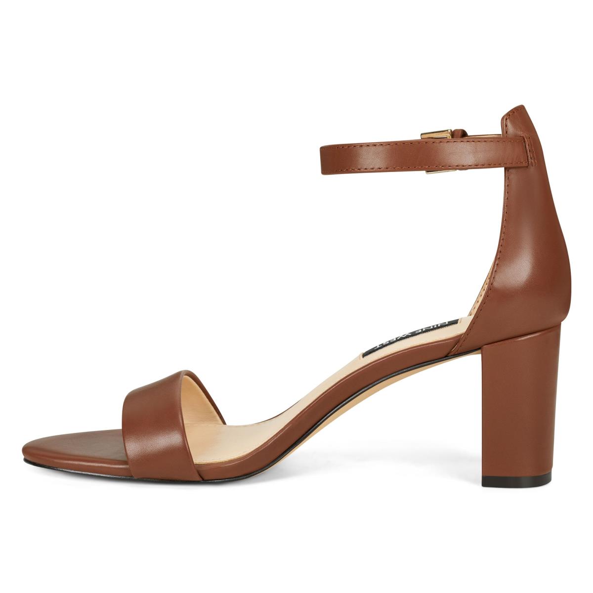 Dark Brown Women's Nine West Pruce Ankle Strap Block Heels Sandals | RQNL93084