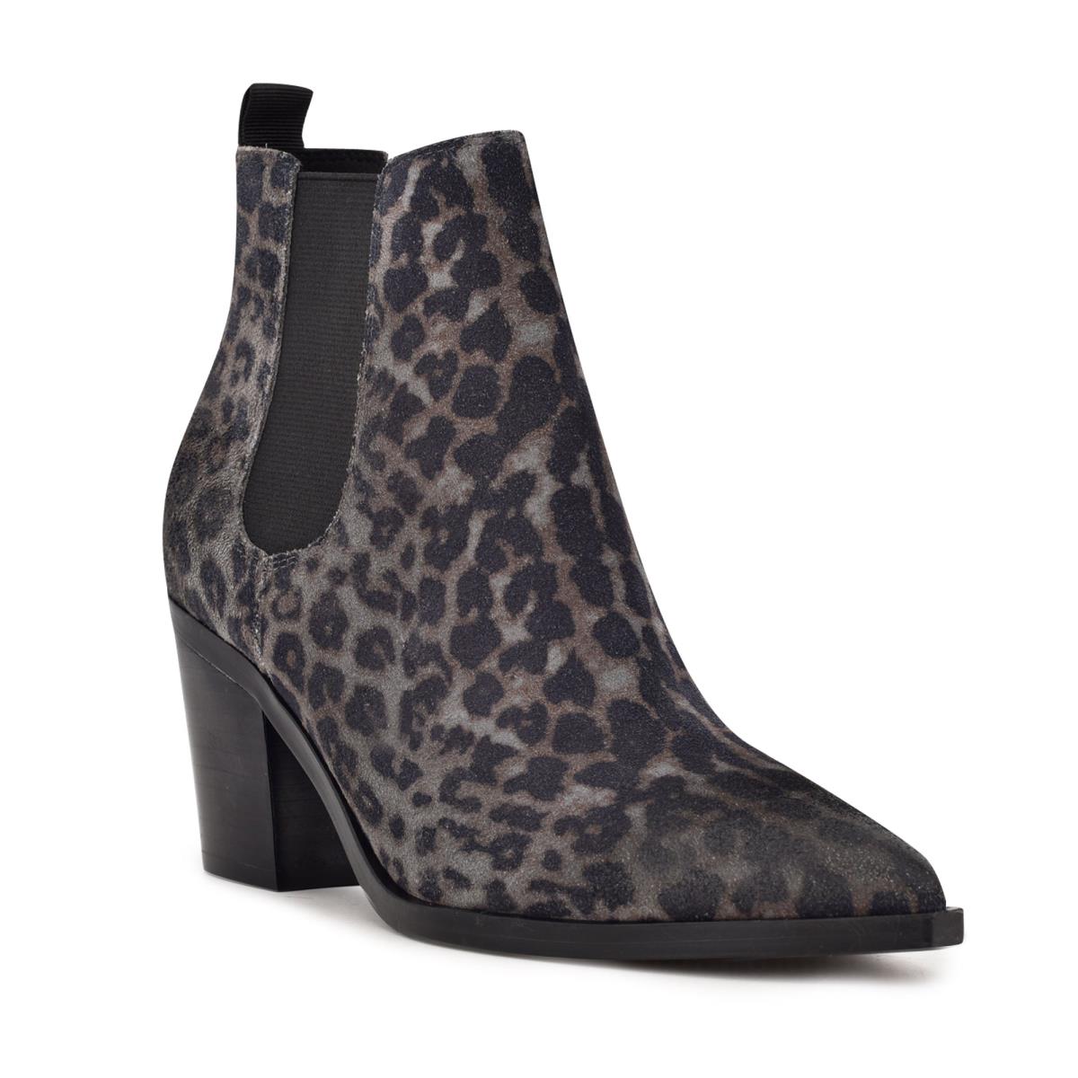 Grey / Leopard Women's Nine West Wyllis Block Heel Booties | SFXR47910