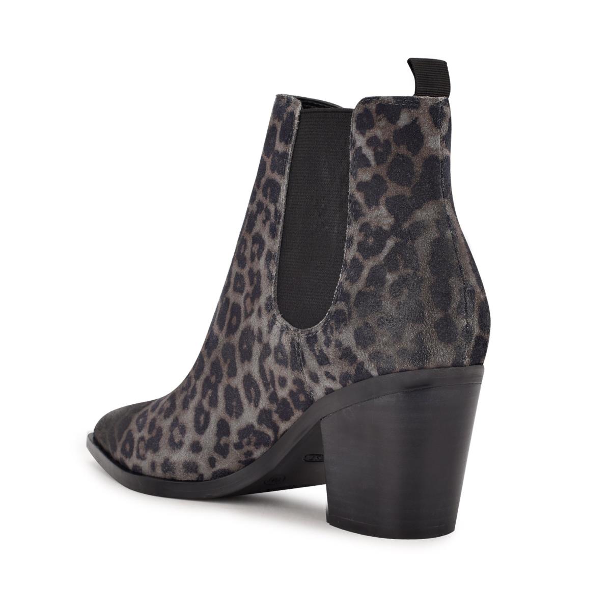 Grey / Leopard Women's Nine West Wyllis Block Heel Booties | SFXR47910