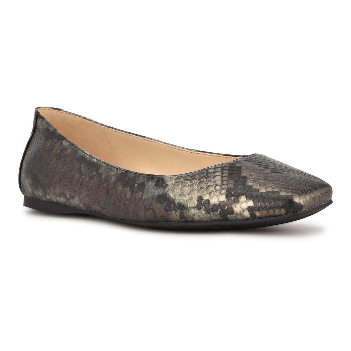 Grey / Snake Women's Nine West Alena Square-Toe Ballet Flats | BQLC24906