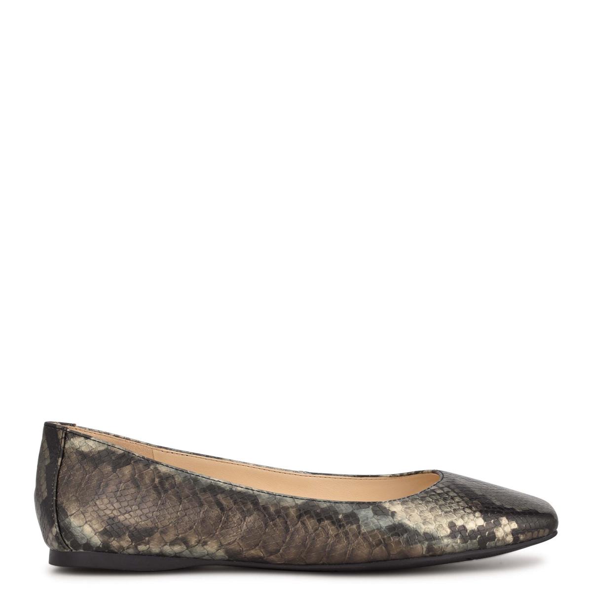 Grey / Snake Women\'s Nine West Alena Square-Toe Ballet Flats | BQLC24906