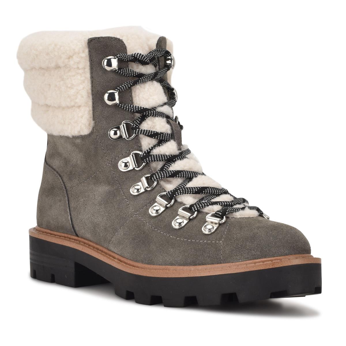 Grey Women's Nine West Rima Combat Lug Sole Booties | UIFJ72436