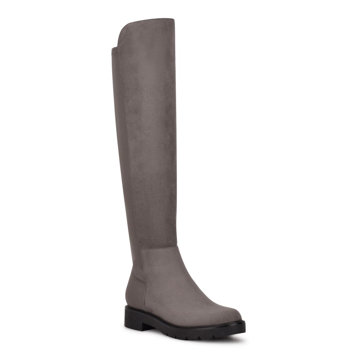 Grey Women's Nine West Tread Over The Knee Lug Sole Boots | ZKDJ10984