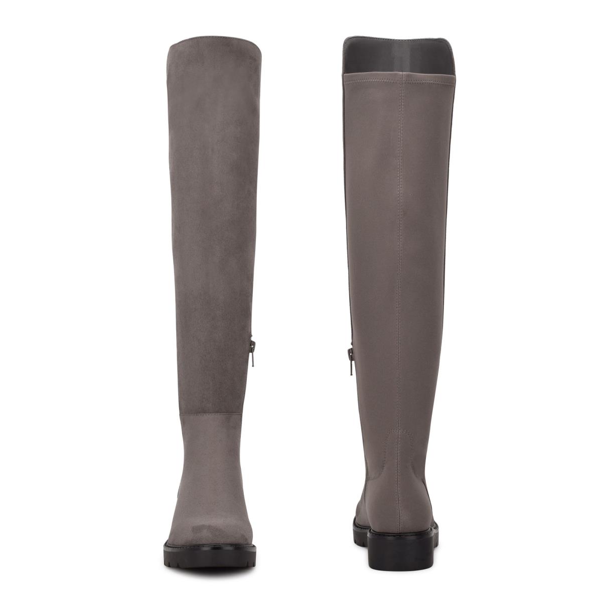 Grey Women's Nine West Tread Over The Knee Lug Sole Boots | ZKDJ10984