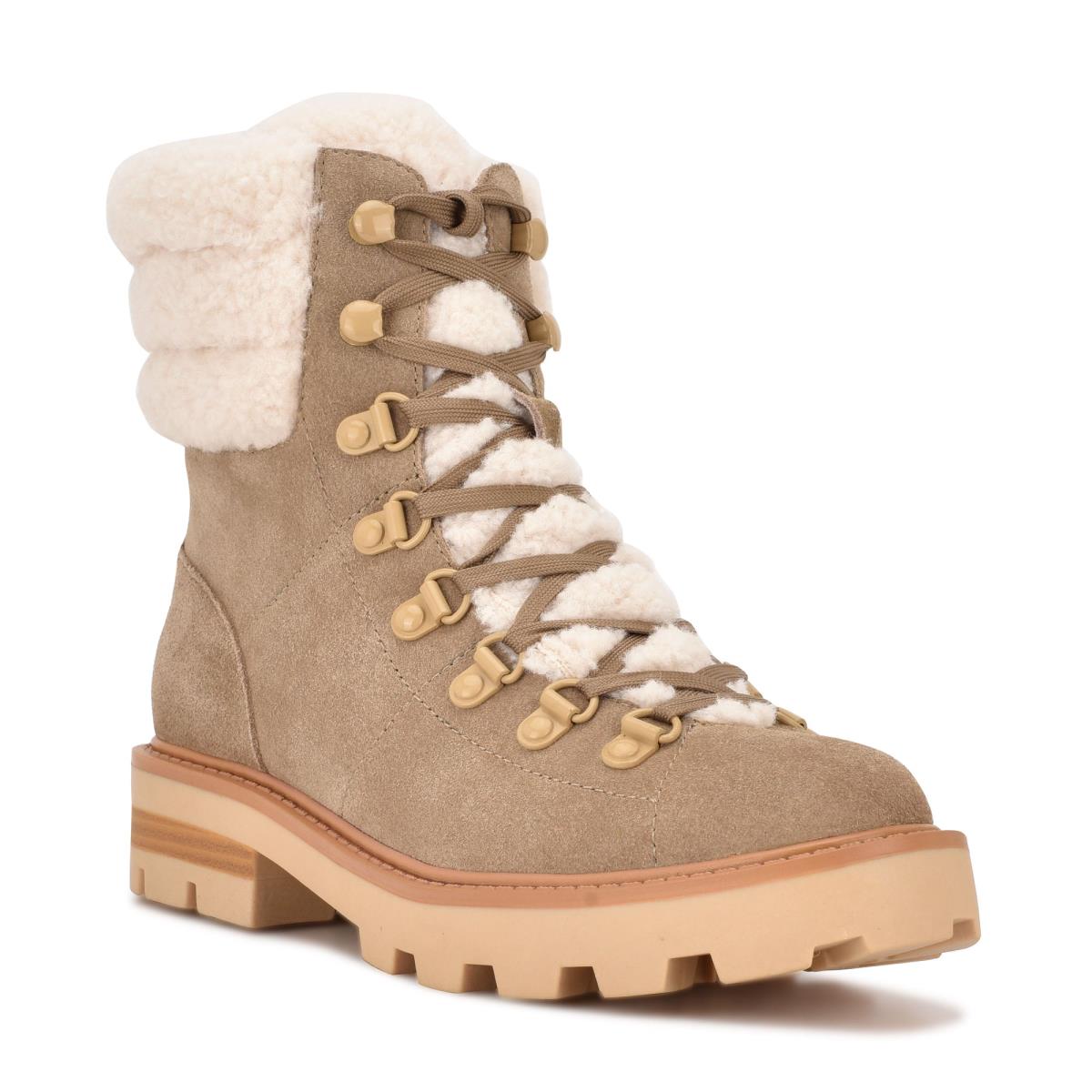 Light Beige Women's Nine West Rima Combat Lug Sole Booties | URIC24936