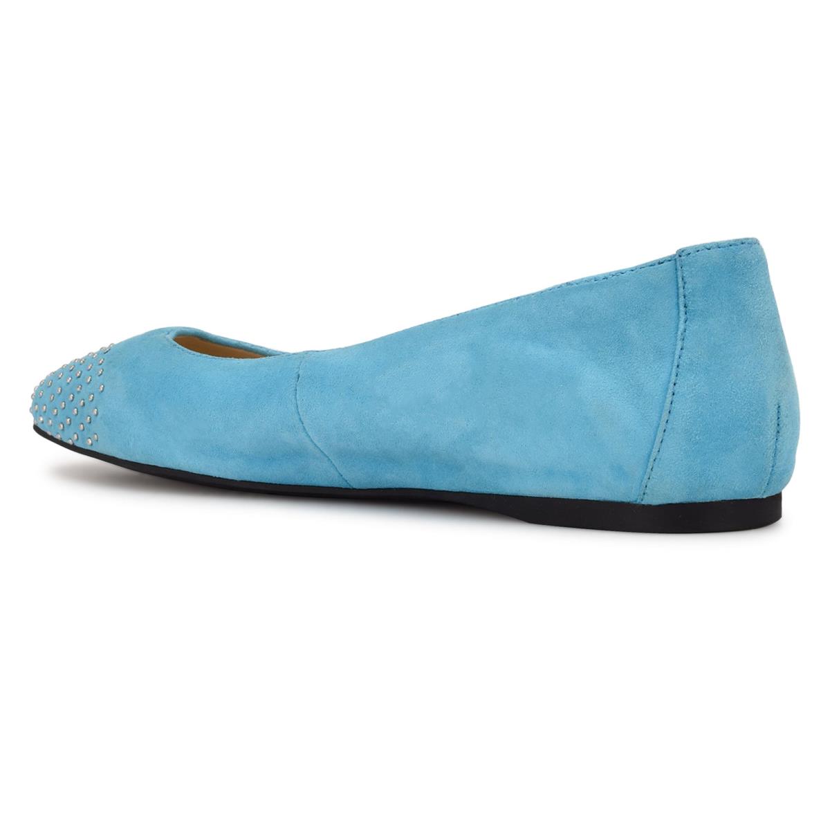 Light Blue Women's Nine West Aloha Studded Square-Toe Ballet Flats | CBIO21958