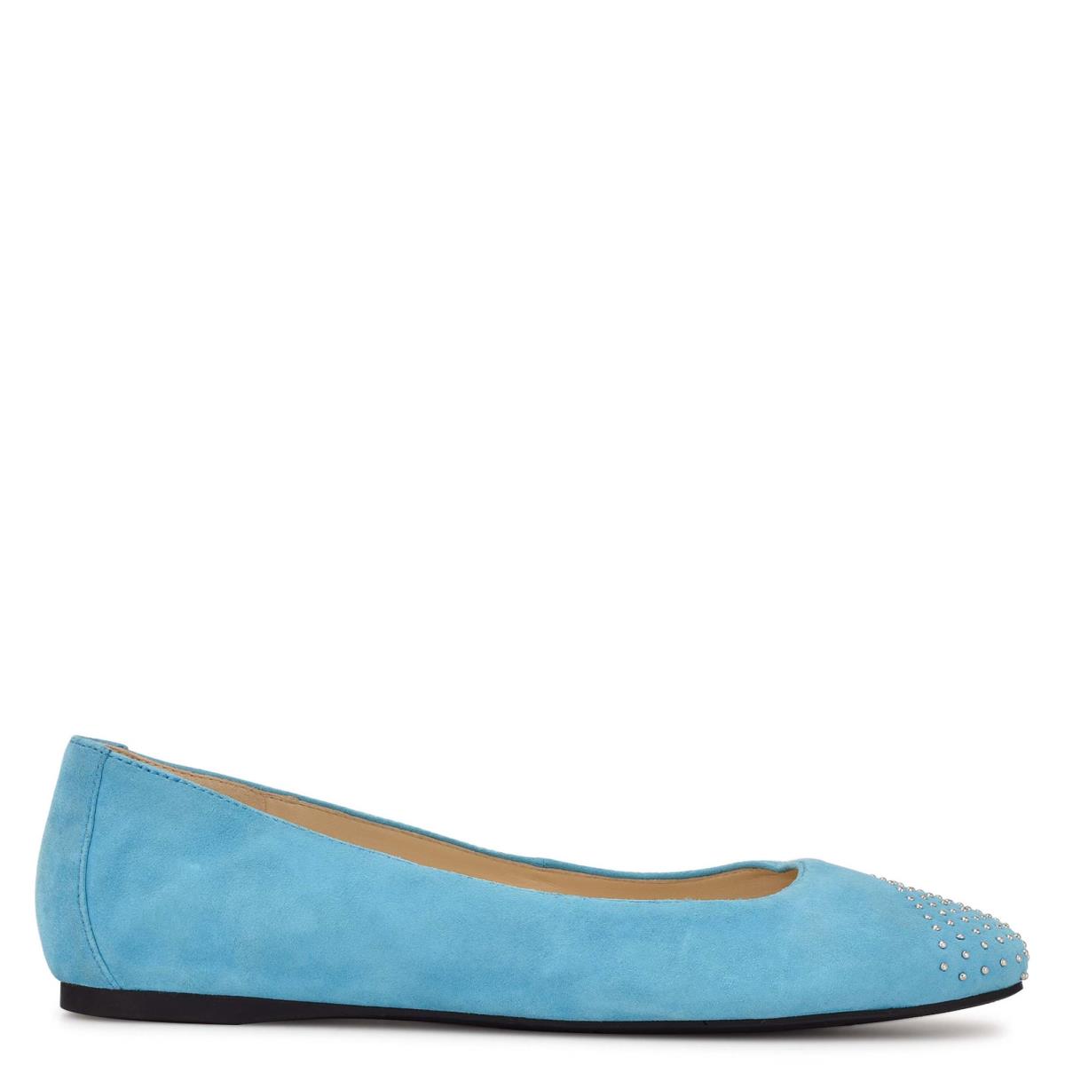 Light Blue Women\'s Nine West Aloha Studded Square-Toe Ballet Flats | CBIO21958