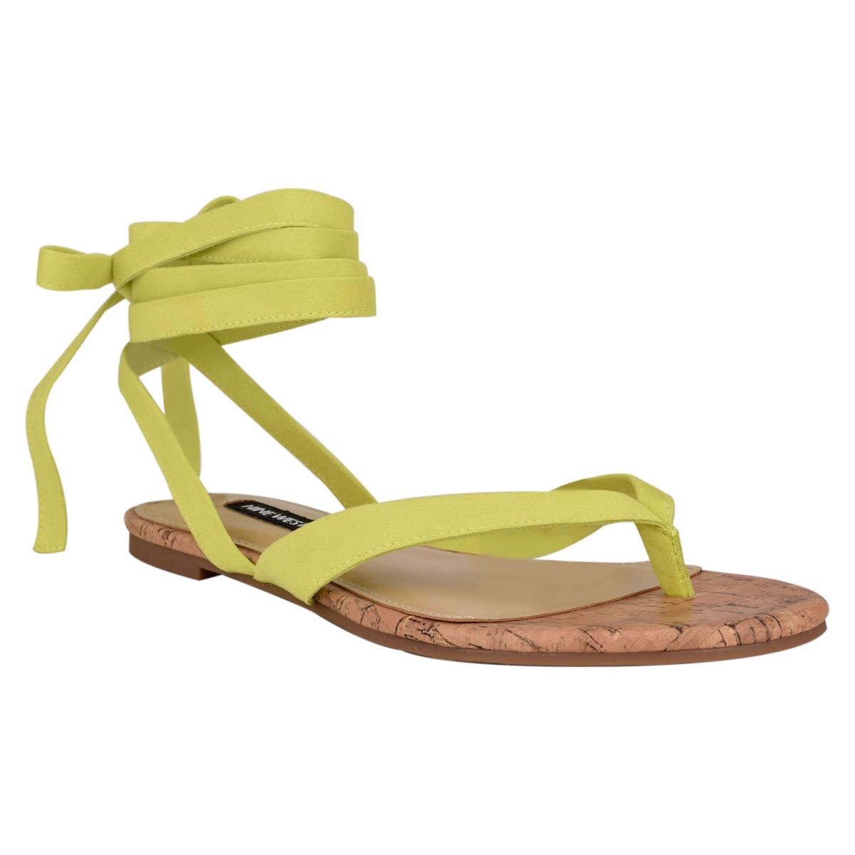 Light Green Women's Nine West Tiedup Ankle Wrap Flat Sandals | HKCN52603