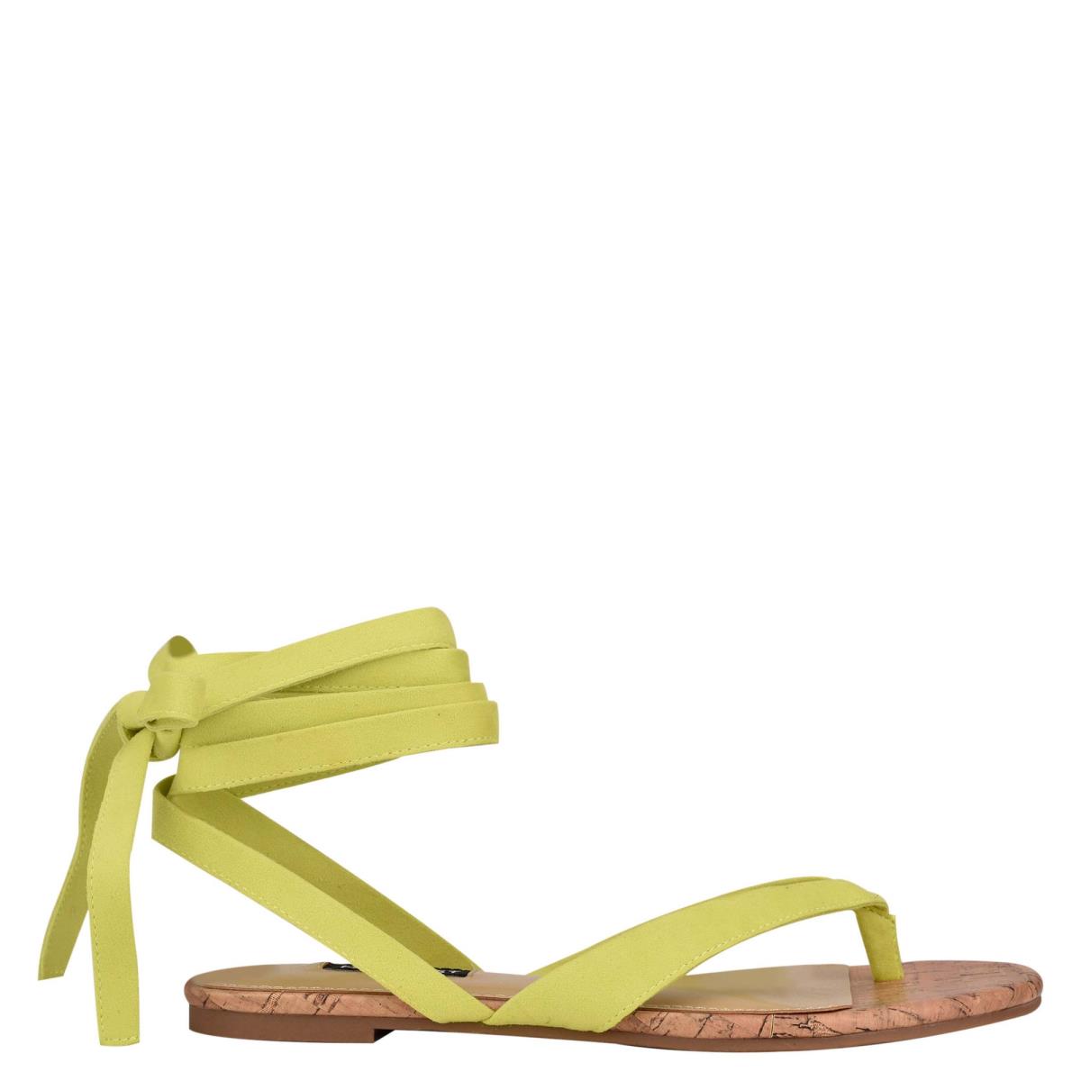 Light Green Women\'s Nine West Tiedup Ankle Wrap Flat Sandals | HKCN52603