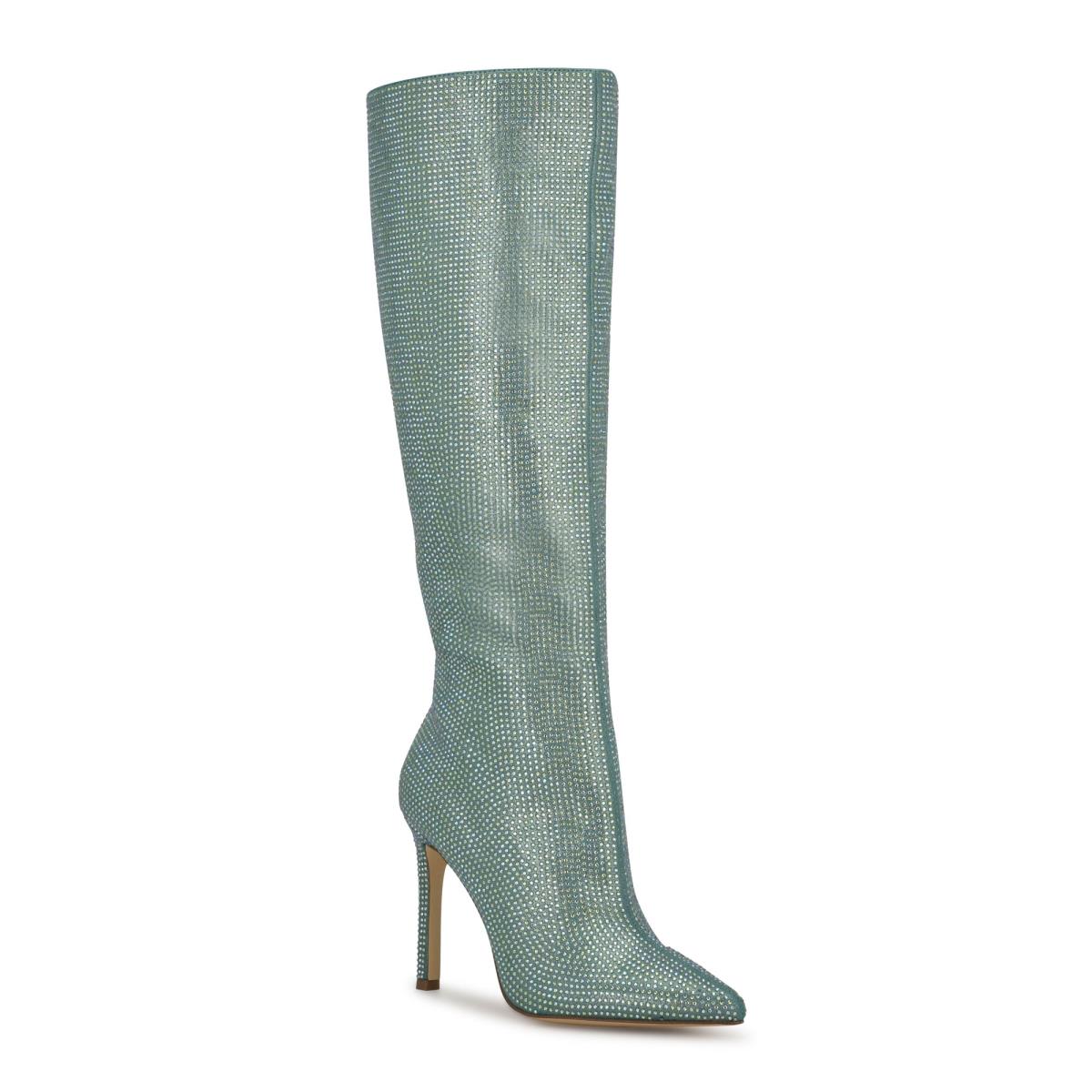 Light Green Women's Nine West Tysh Rhinestone Dress Boots | RTKX46038