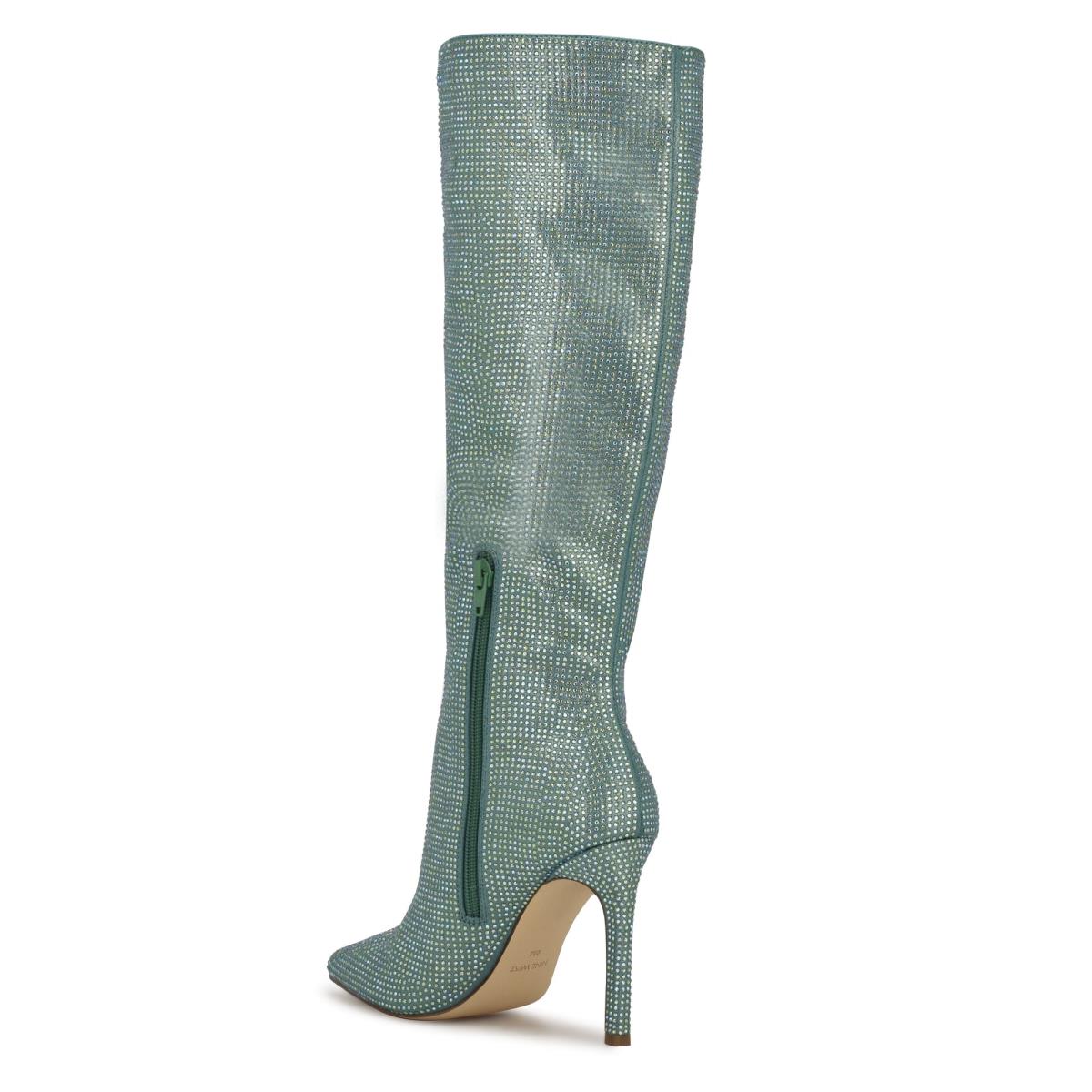 Light Green Women's Nine West Tysh Rhinestone Dress Boots | RTKX46038