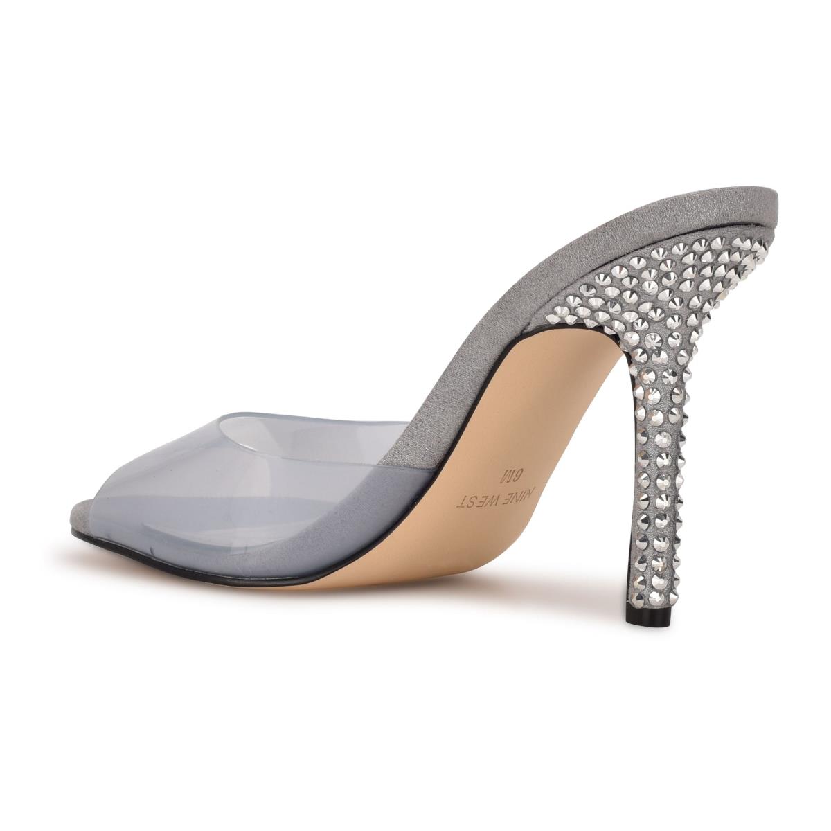 Light Grey Women's Nine West Ido Rhinestone Heeled Slide Sandals | CLFE43957