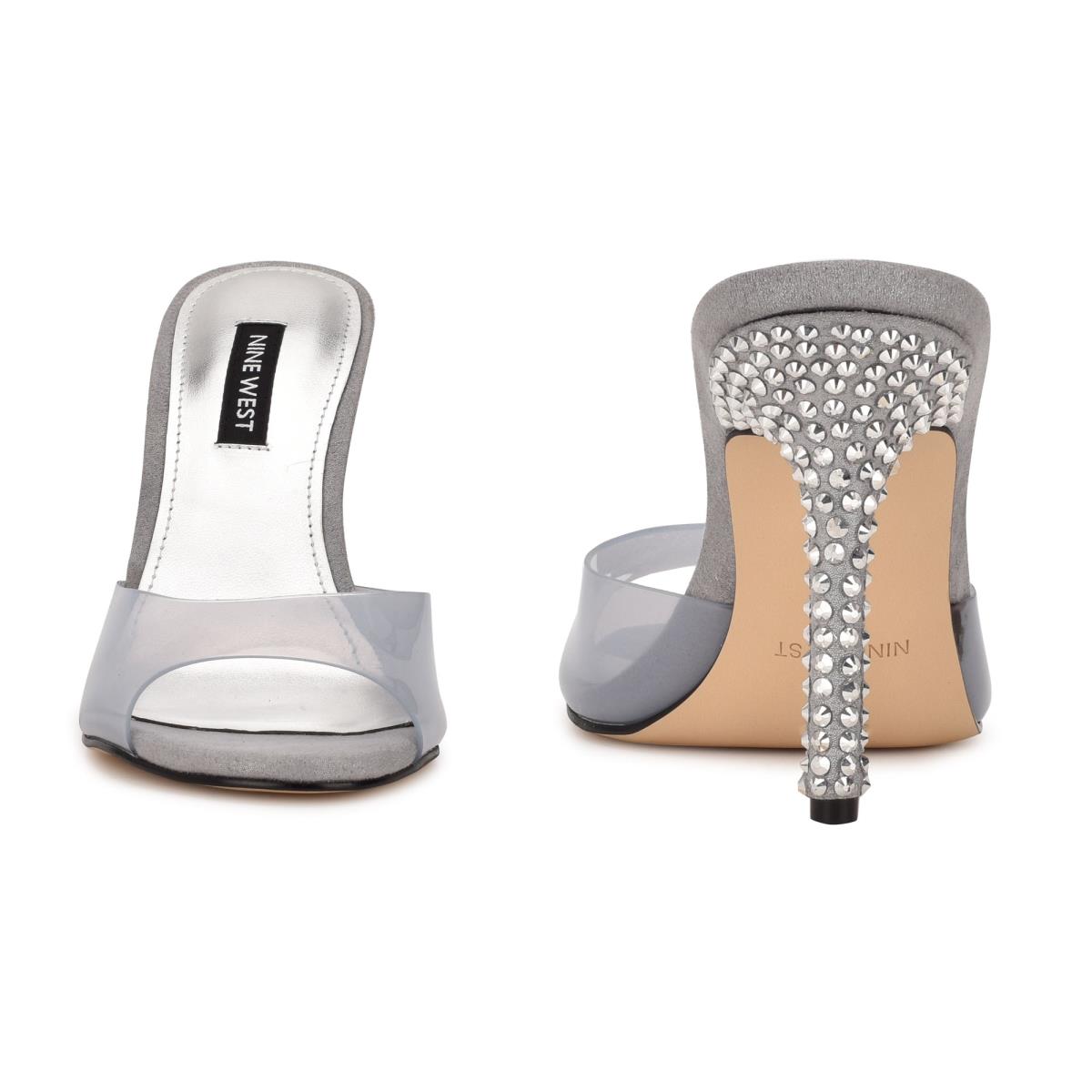 Light Grey Women's Nine West Ido Rhinestone Heeled Slide Sandals | CLFE43957