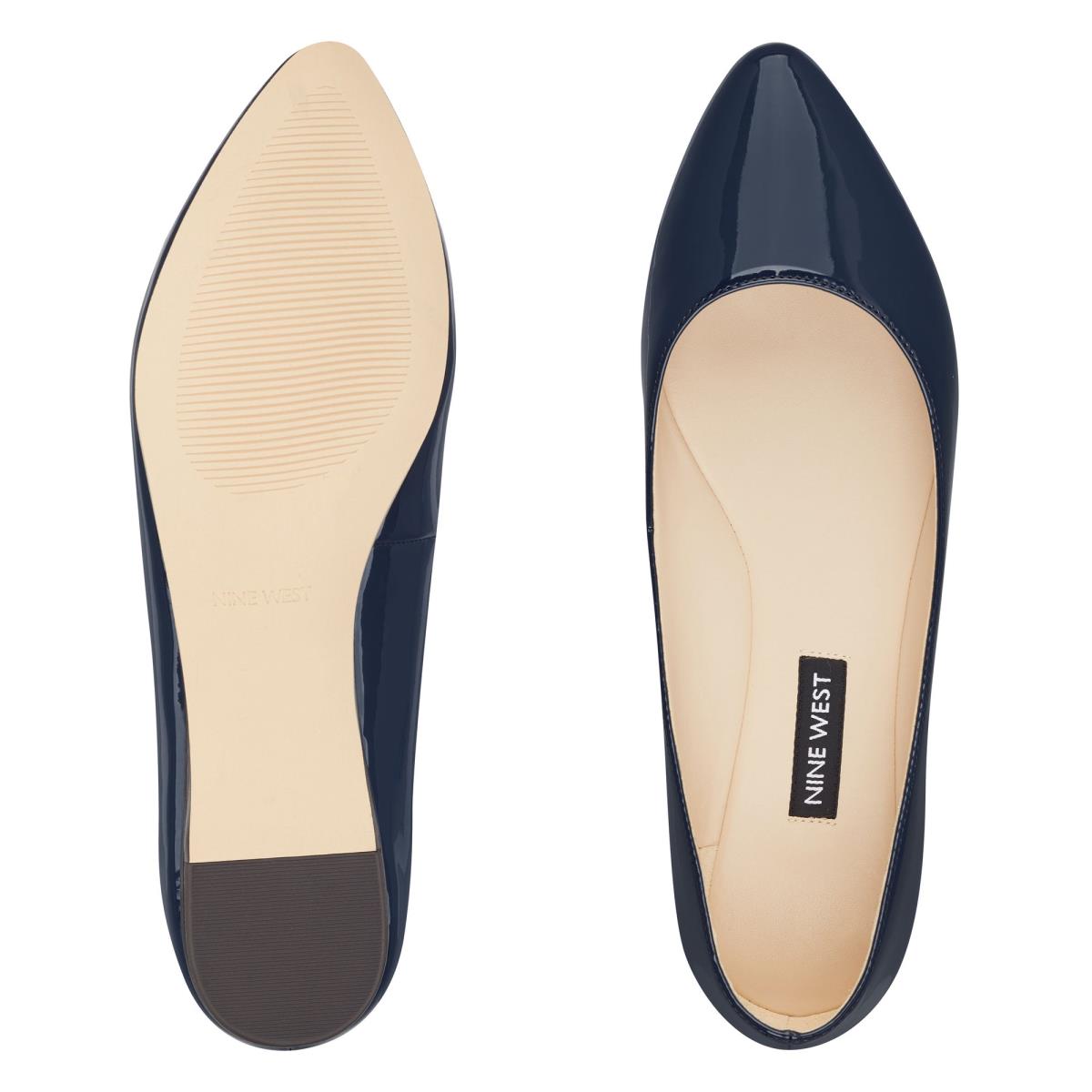 Navy Women's Nine West Speakup Almond Toe Flats | PRYN07253